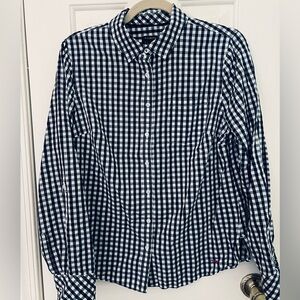 Talbots Navy and White Gingham Shirt